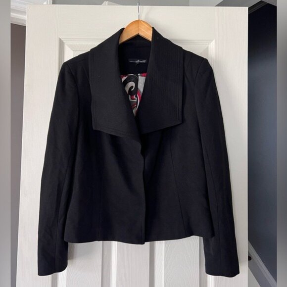 Willi Smith Women’s Black Cropped Blazer Jacket Size L Open Front Career Workwea - Picture 1 of 3